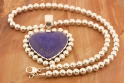 Artie Yellowhorse Genuine Blue Lapis Sterling Silver Heart Pendant and Necklace Set